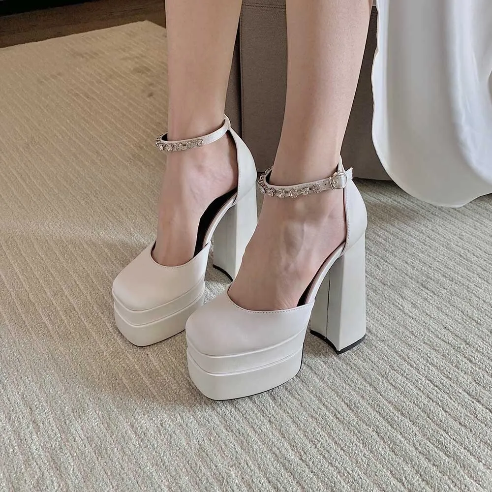 NEW WOMENS LADIES PLATFORM HIGH CHUNKY HEEL ANKLE STRAP COURT SHOES SIZE  3-8 | eBay