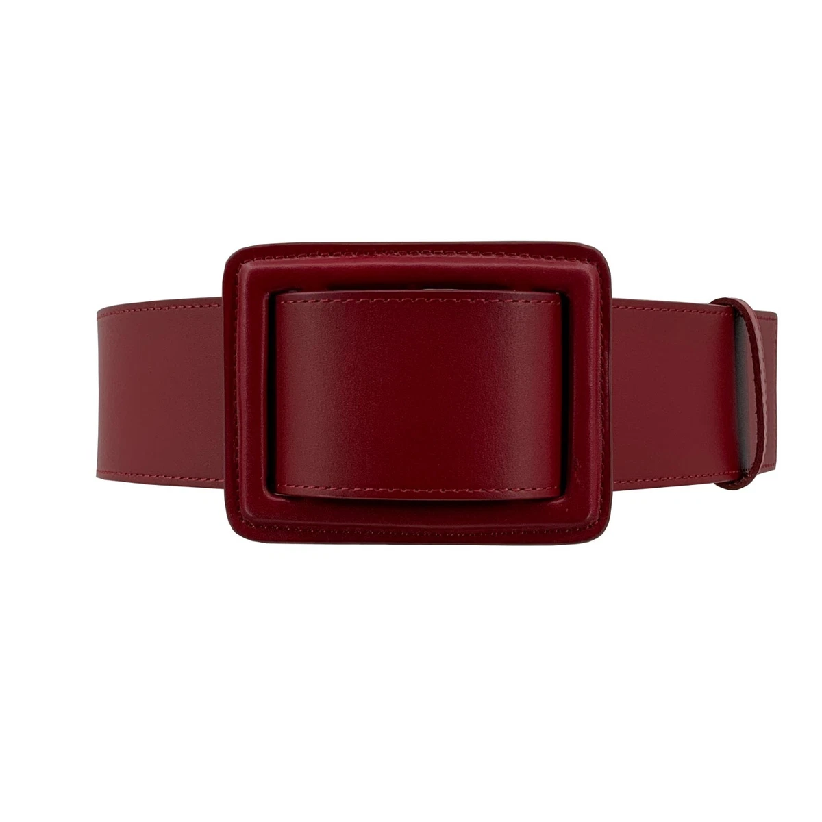 Vintage El Corte Inglés Red  Leather Belt Size 150 75/30 Silver Buckle Wide Women Red Faux Leather Skinny Simple Look Belt Silver Square  main image 4