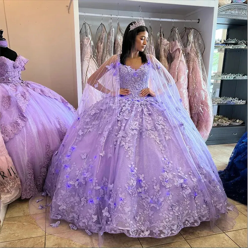 Long Sleeve Lavender Quince Dress Light Purple Princess