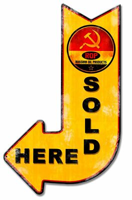 VINTAGE STYLE ROP RUSSIAN OIL GASOLINE ARROW SIGN 24  HEAVY DUTY METAL USA MADE