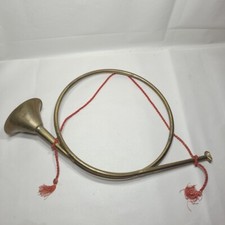 Large Brass French Horn Hand Crafted India Vintage Red Gold Hanging Cord 19"