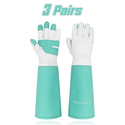 Women Men Leather Gardening Gloves Long Sleeve Rose Pruning Thornproof Gauntlet