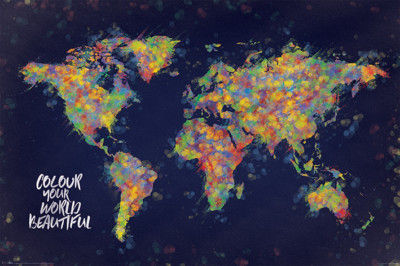 COLOUR YOUR WORLD BEAUTIFUL 24X36 POSTER MAP CONTINENTS GEOGRAPHY COUNTRIES GIFT