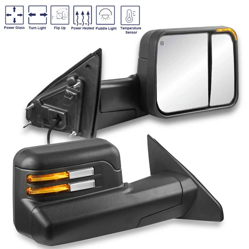 Pair Power Heated Tow Mirrors w/ Puddle Lights Turn Signal For 19-2023 Ram 1500