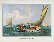 1978 Vintage "TROLLING FOR BLUE FISH" FISHING CURRIER & IVES COLOR Lithograph