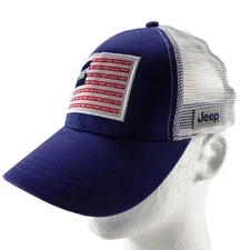 JEEP Stars and Stripes Patch Blue & White Snapback Trucker Baseball Hat Cap