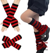 Knitted Flared Y2K Leg Warmers for Women, Striped Arm One Size 985 Black Red