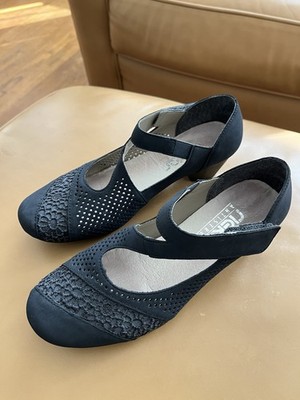 Rieker Mariah Nubuck Leather Mary Jane Pumps Womens Sz 5 (36) Black  Anti-stress