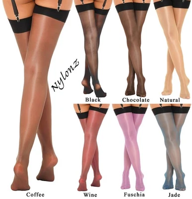 NYLONZ - 'BlackTop' Sheer Glossy Stockings - 2 Pair Pack / 7 Colours / All Sizes