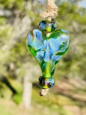 Handmade Lampwork glass heart focal bead set 3 Beads Green Lampwork Glass Beads