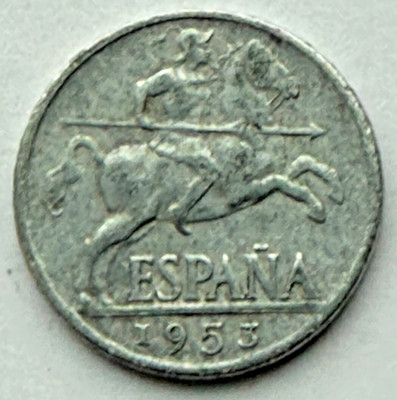 WORLD COIN SALE-1953 SPAIN Diez Cents--Aluminium Composition Coin--KM#766
