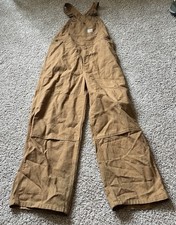 Carhartt Youth 12 Brown Duck Canvas Bib Overalls Distressed Workwear Ox8603-b