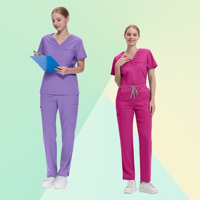 Unisex Medical Scrub Set - V-Neck Top & Straight Leg Pants for Nurses & Doctors 