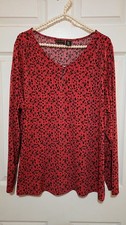 Tahari Women's 1x Ls Pull On Dress Top Red + Black 10 