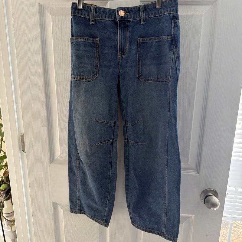 Justice Girls Wide-Leg Blue Denim Jeans Size 10 Medium Wash Button Pockets