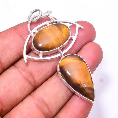Yellow Tiger Eye -925 Sterling Silver Pendant 2.54'' P4, Christmas Gift