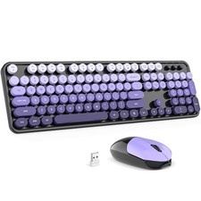 Wireless Keyboard and Mouse Combo - Black-Purple Full-Sized Colorful Keyboard...