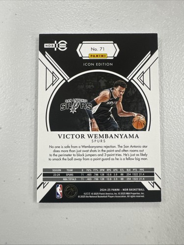 2024-25 Panini Noir Victor Wembanyama Icon Edition /99 Spurs KG - Picture 4 of 6