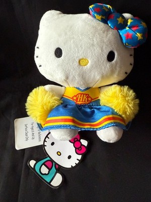 2018 Hello Kitty Sanrio CHEERLEADER COSTUME Yellow Pompoms Blue Red 6'' Plush Toy