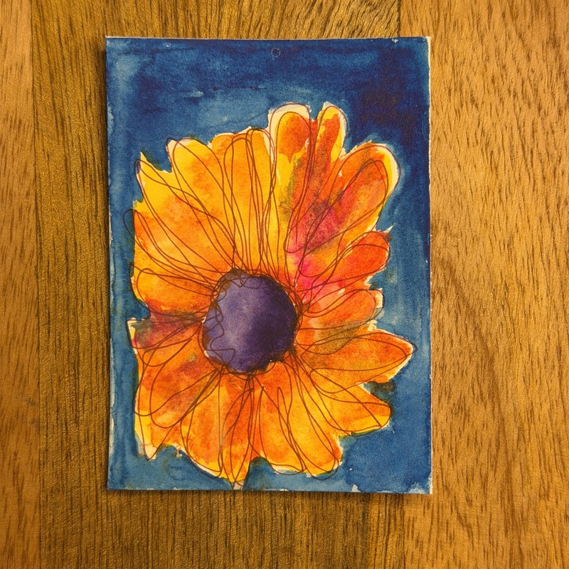 Original ACEO watercolor - Freeform abstract sunflower art by geekella