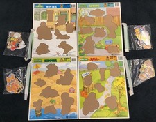 Vintage 1991 Golden Sesame Street Four Seasons Frame Tray Puzzles Set Of 4 EUC