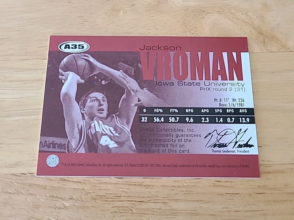 2004 Sage #A35 Jackson Vroman Autograph Iowa State /750 $$$ - Image 2 of 2