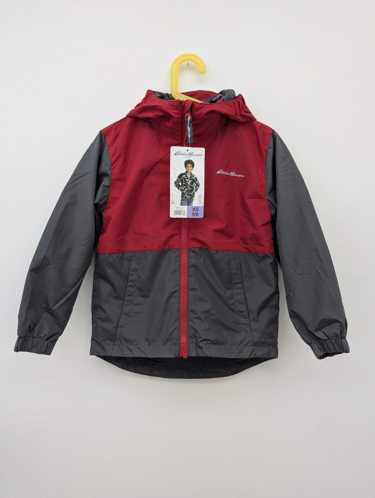 Eddie Bauer Youth 3-in-1 Jacket Red XS 5/6 + Removable Grey camo Fleece NEW