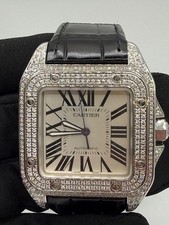 Cartier Santos 100 XL Custom Set Diamond Bezel Men’s Watch 2656 Black Leather 12