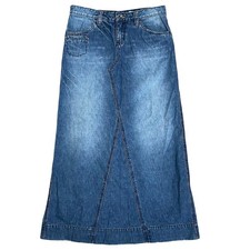 Vintage Unionbay Denim Maxi Skirt Womens 9 Blue Embroidered Pockets Y2K Boho
