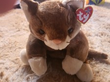 Ty Beanie Buddy POUNCE Kitty Cat 15" Brown Cream Plush Stuffed Animal Toy w/Tag