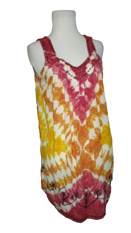 Rima Beachwork Tunic Top One Size Tie Dye Sleeveless Pink Orange Beach Festival