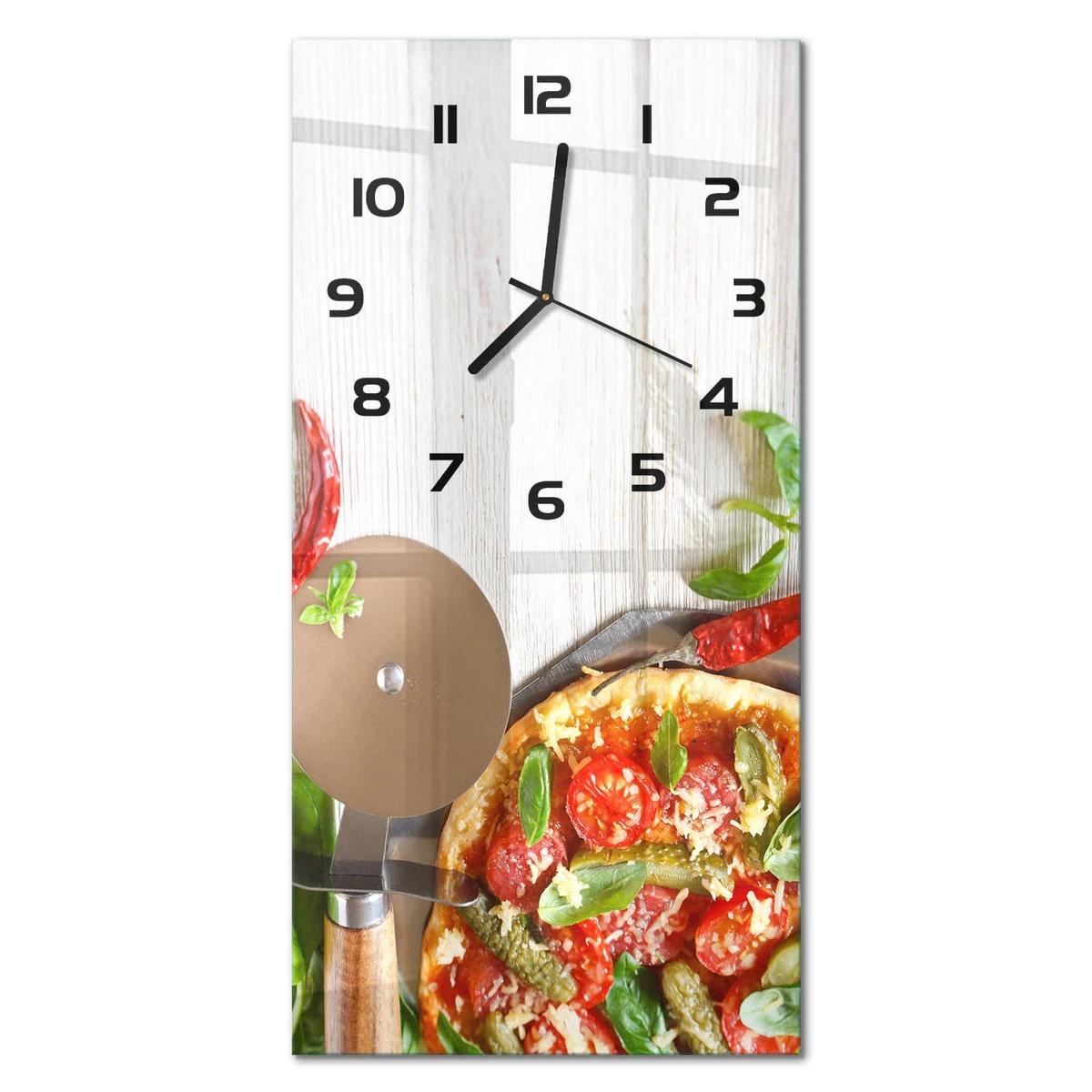 Reloj de Pared Rectangular Vertical Elegante de Vidrio Templado Pizza 30x60 cm
