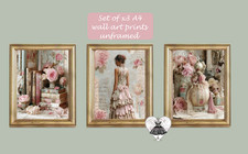 French Chic Vintage Style Decor Wall Art Roses Dress Perfume Boho Bedroom Prints