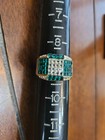 Gold Tone Green & Clear Crystal Ring Size 9 Missing Stone — photo 9