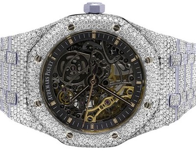 Mens Audemars Piguet Roal Oak Skeleton Face S.Steel 41MM VS Diamond Watch 31.0Ct