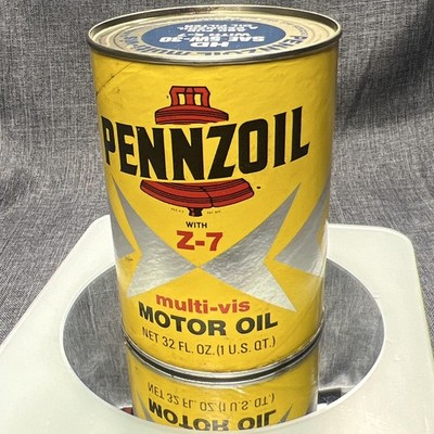 Vintage Pennzoil Multi-Vis Motor Oil Can One Quart 5W-30 Z-7 Graphics 70s 80s