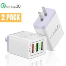 2-Pack Multi 3 Port Fast Quick Charge QC 3.0 USB Hub Wall Charger Power Adapter