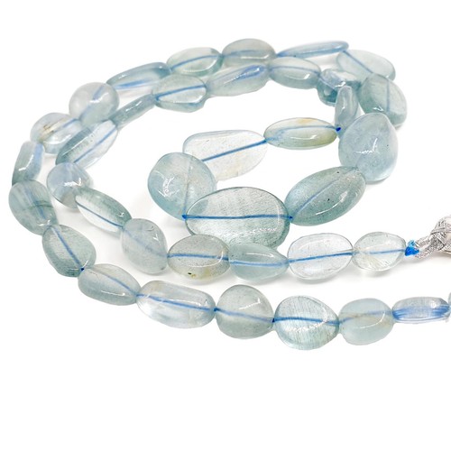 Natural Aquamarine Gemstone Smooth Tumble Shape Beads Necklace For Jewelry