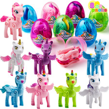 4/8 Pack Prefilled Plastic Easter Eggs with Cute Unicorn Toys Gifts 3 3/8" Bulk
