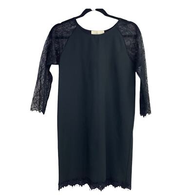 Loyd/Ford | Size 2 | Black Lace 3/4 Sleeve Scalloped Hem Mini Shift Dress |  eBay