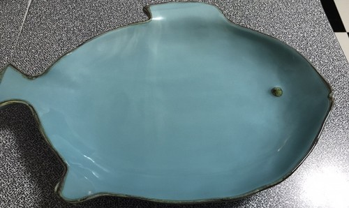 MAIOLICHE JESSICA Italienische Keramik FISCH Platte/Teller 19”x14” Riesenplatte