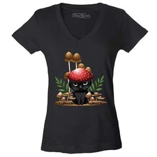 Mushroom Cat Cottagecore Women's V-Neck T-shirt Cottage Tee
