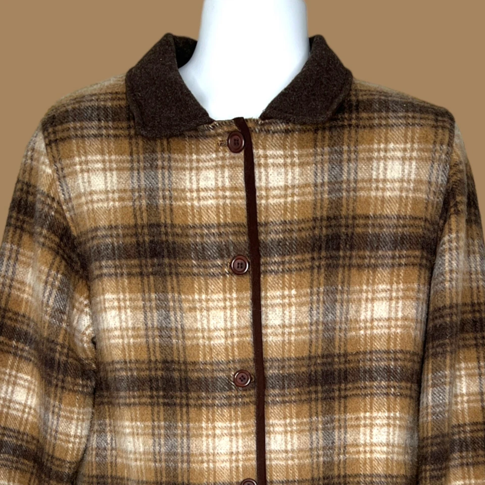 Vtg Brown Women Jacket Coat Chore Field Button Fuzzy Comfy Wool SIZE LARGE - Image 2 of 4