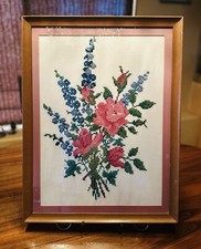 Antique Floral Cross Stitch in Gorgeous Victorian Frame