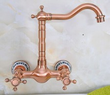 Antique Red Copper Kitchen Faucet Bathroom Sink Mixer Tap Wall Mount snf942