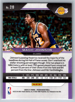 2020-2021 Prizm Basketball Magic Johnson Los Angeles Lakers Card