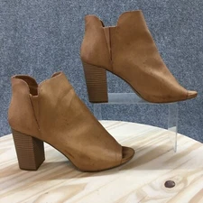 Madden Girl Boots Womens 10 Fizzle Peep Toe Ankle Pump Heels Brown Faux Leather