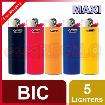 5 pcs BIC MAXI Lighters Tobacco Cigarette Made in France Assorted Colours J26 - image 1 of 3
