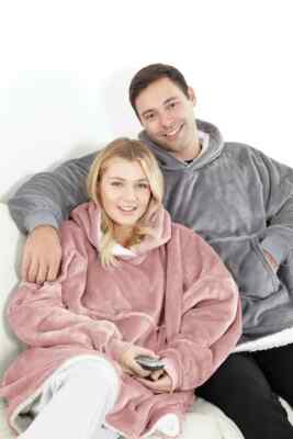 PINK OVERSIZED HOODIE BLANKET FLEECE WARM SHERPA HOODED SWEATSHIRT LOUNGEWEAR