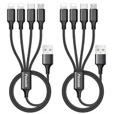 2 Pack Multi Charging Cable 4FT 4-in-1 Fast Charger with USB-C Micro USB Ports